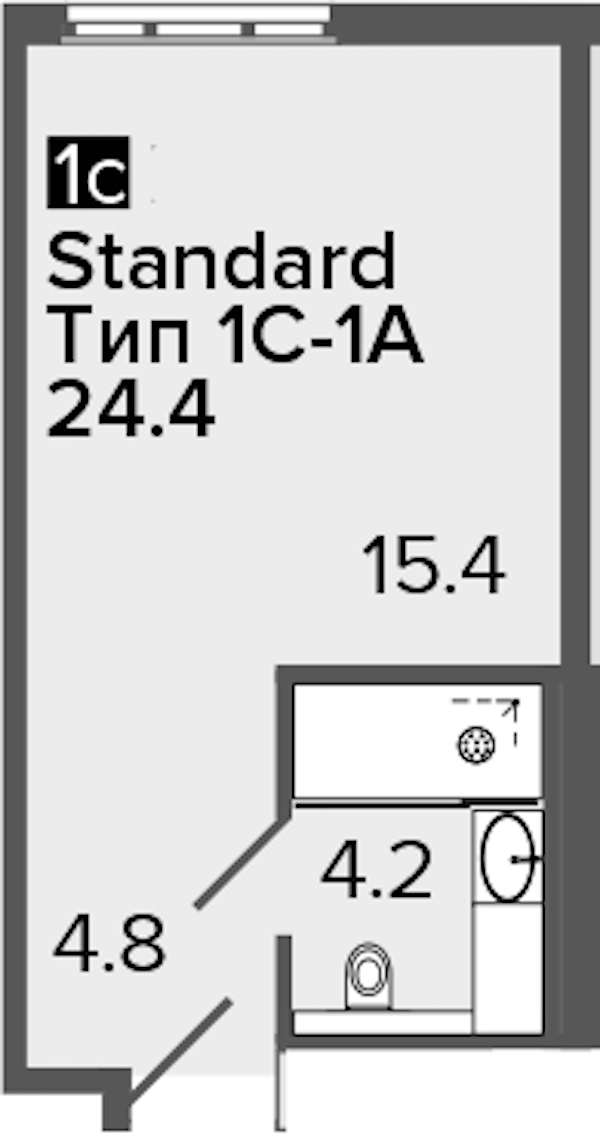 Квартира студия 24.4 м², 13/16 эт., Апарт-отель «ARTSTUDIO M103»